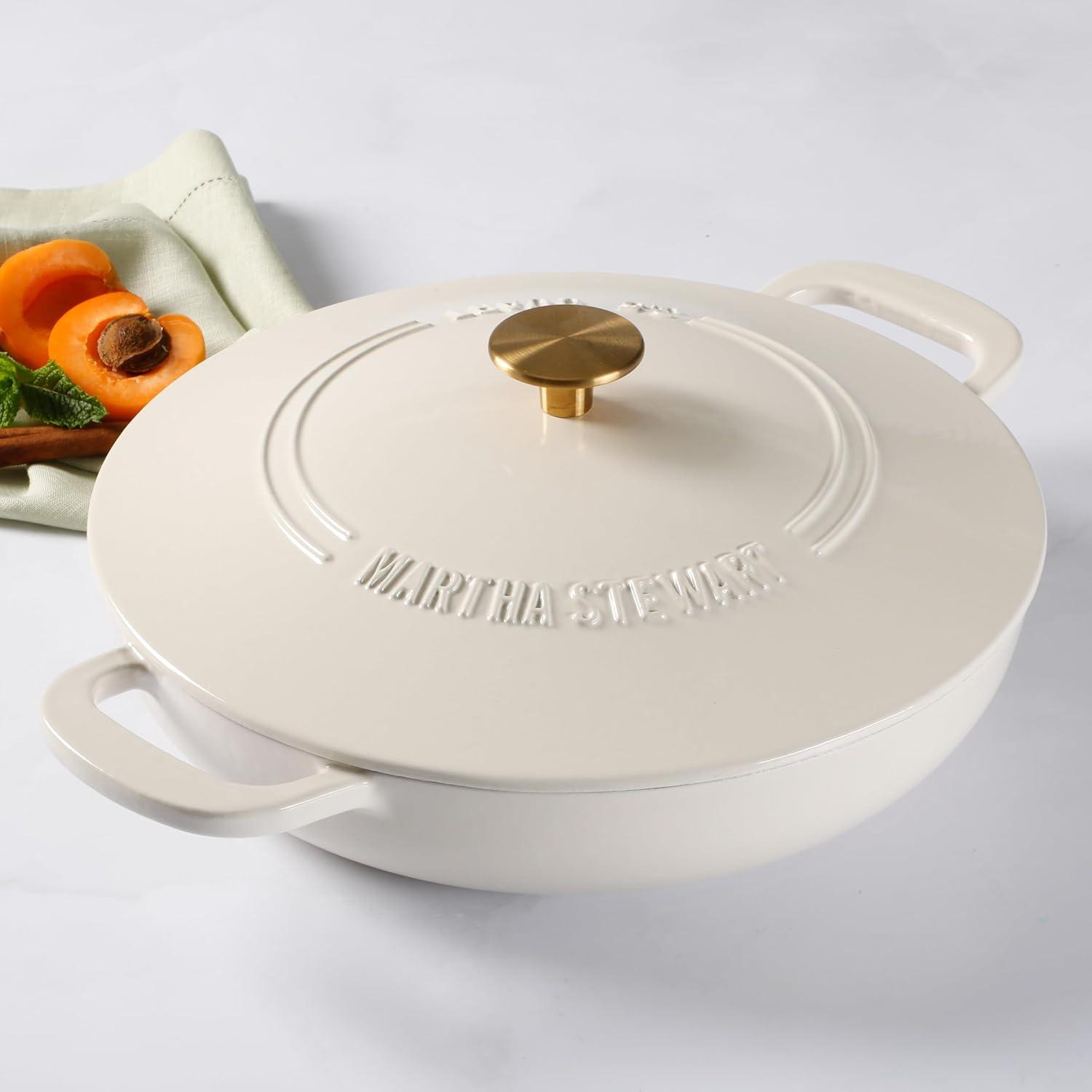 imageMartha Stewart 35Quart Enameled Cast Iron Dutch Oven Braiser Linen wGold KnobLinen w Gold Knob Braiser