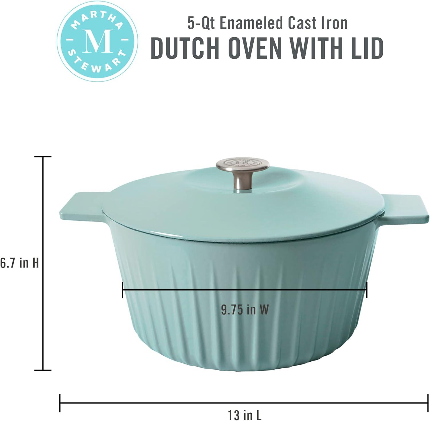 imageMartha Stewart 35Quart Enameled Cast Iron Dutch Oven Braiser Linen wGold KnobMartha Blue