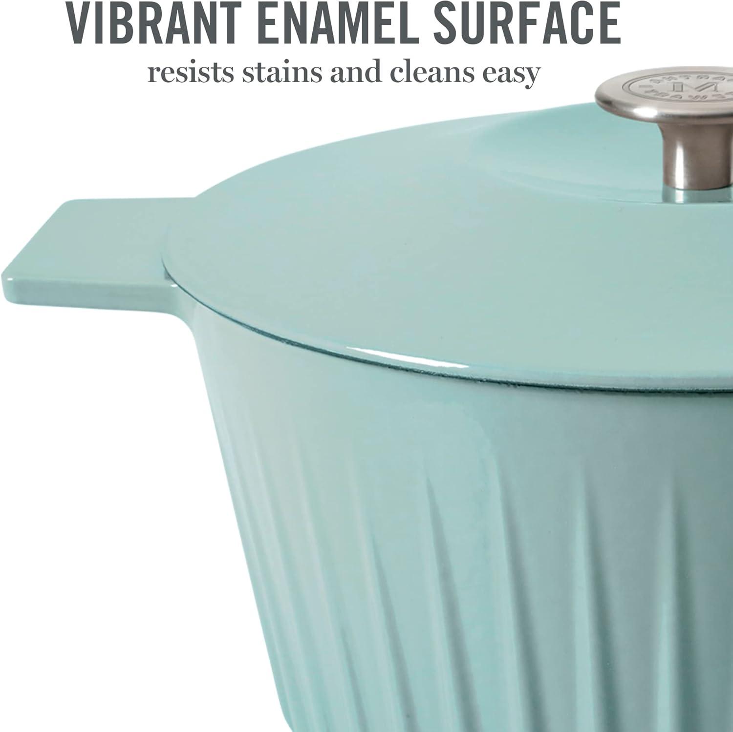 imageMartha Stewart 35Quart Enameled Cast Iron Dutch Oven Braiser Linen wGold KnobMartha Blue