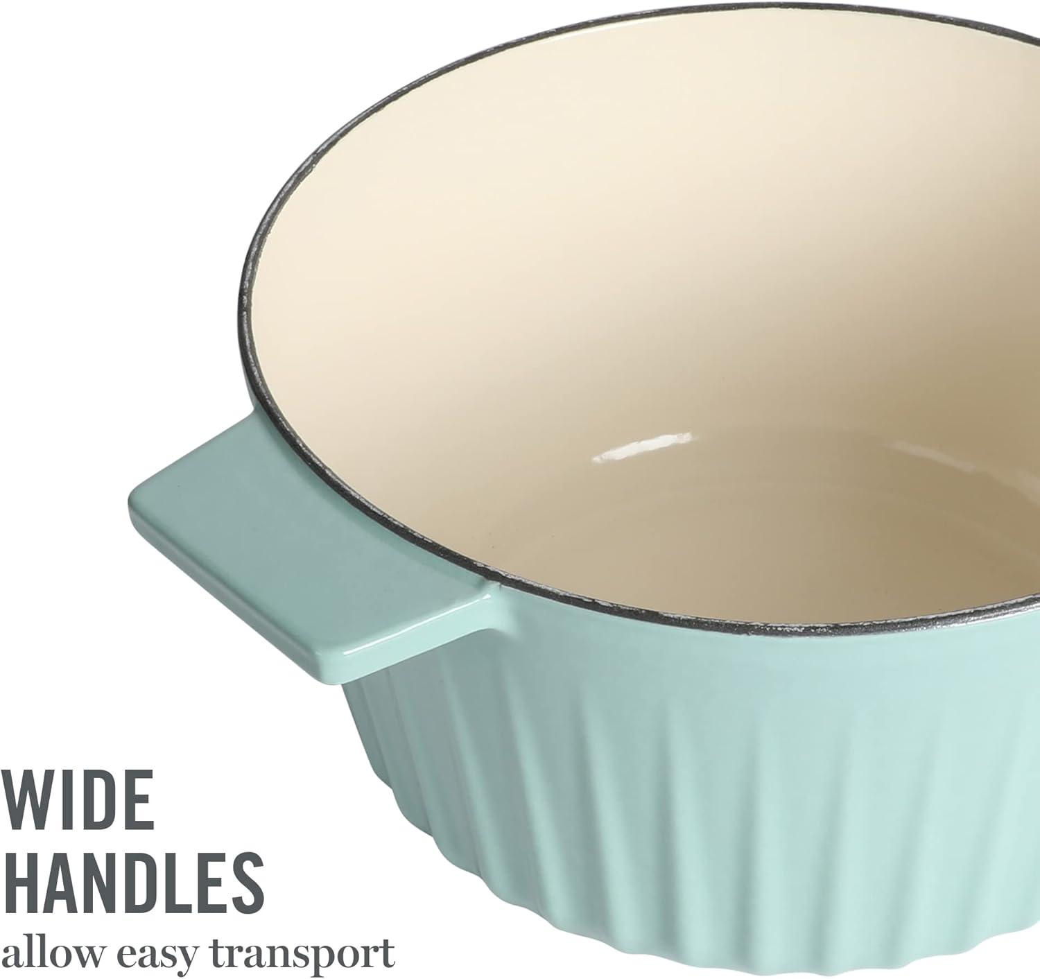 imageMartha Stewart 35Quart Enameled Cast Iron Dutch Oven Braiser Linen wGold KnobMartha Blue