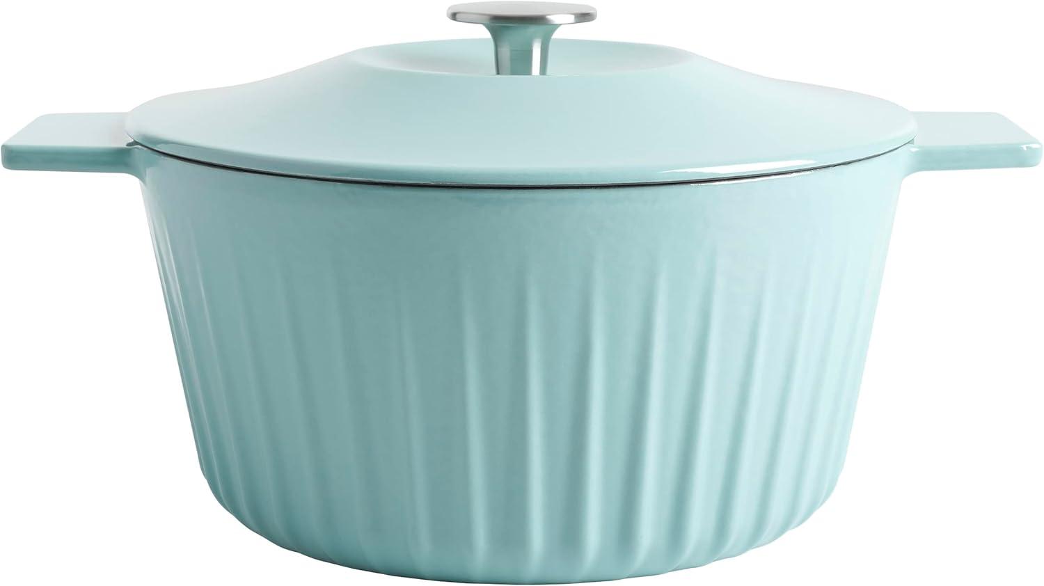 imageMartha Stewart 35Quart Enameled Cast Iron Dutch Oven Braiser Linen wGold KnobMartha Blue
