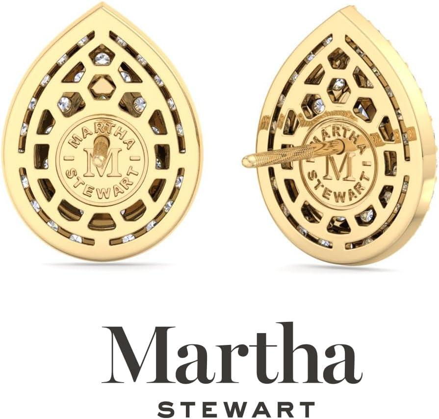 imageMartha Stewart 4 Carat Lab Grown Diamond Halo Stud Earrings In 14K Gold Pear Shape Lab Grown Diamond Earrings for Womenyellowgold