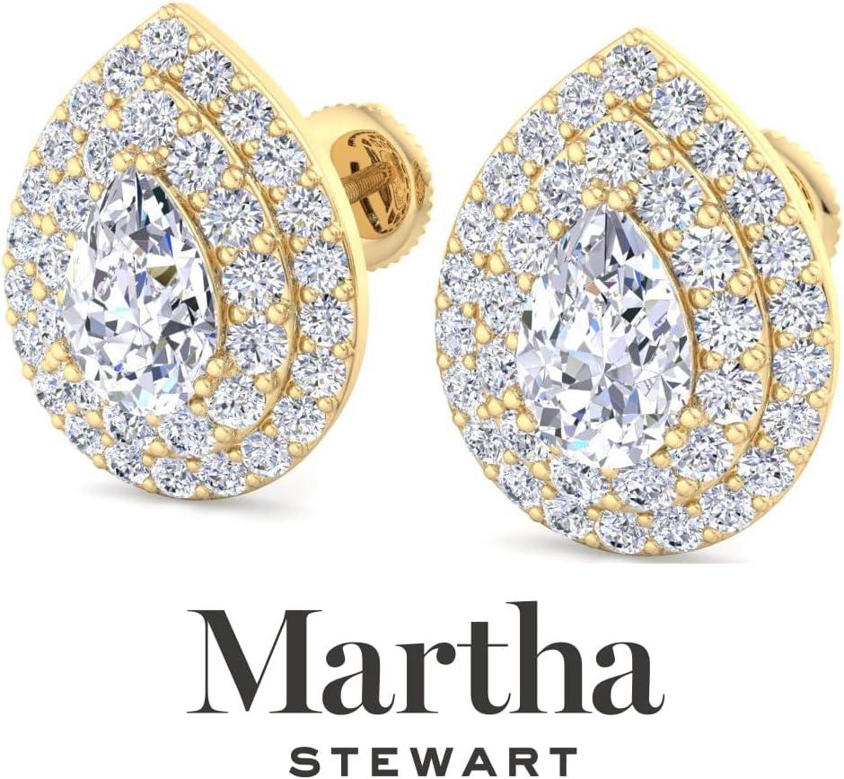 imageMartha Stewart 4 Carat Lab Grown Diamond Halo Stud Earrings In 14K Gold Pear Shape Lab Grown Diamond Earrings for Womenyellowgold