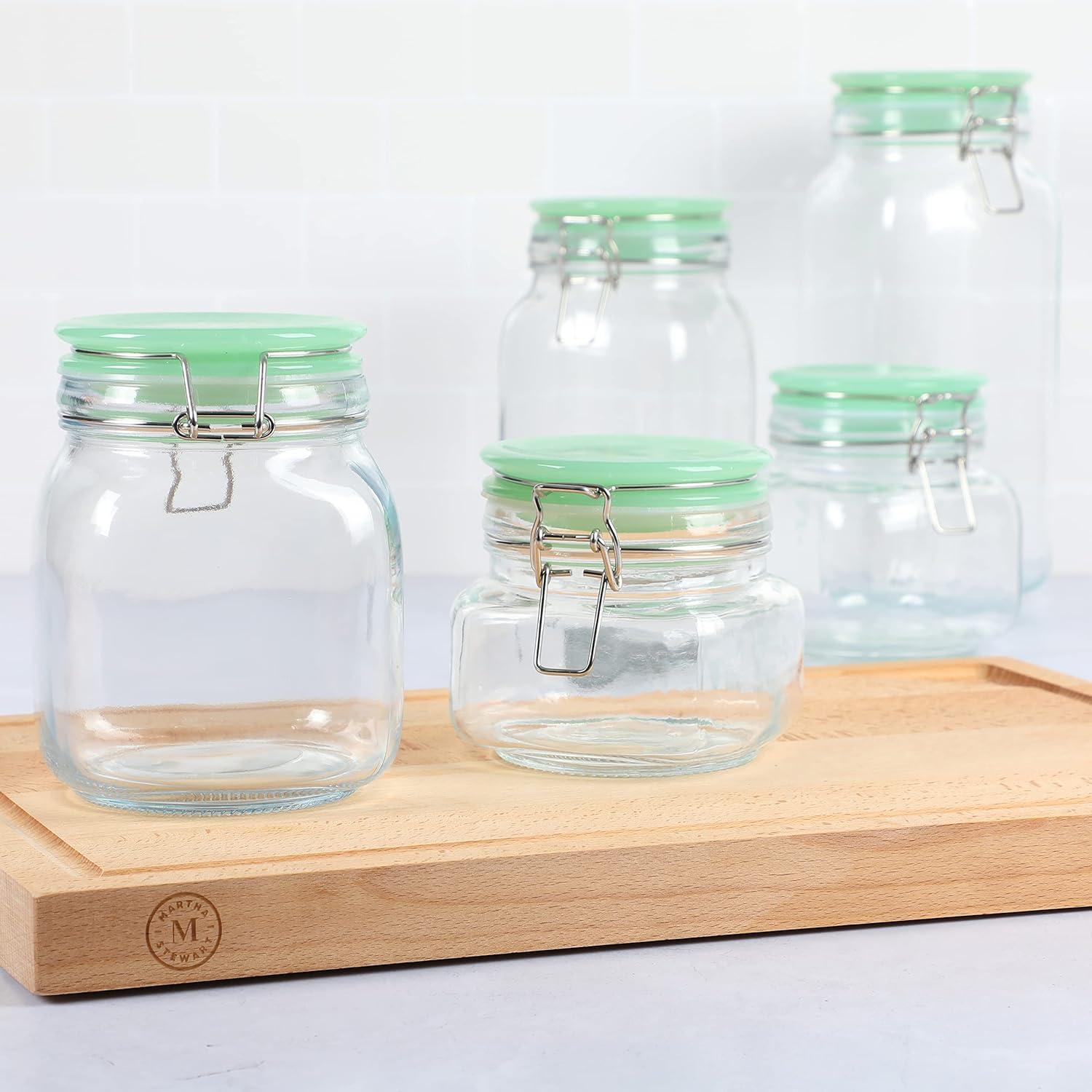 imageMartha Stewart 5 Piece Glass Canister Set WGreeen Lids