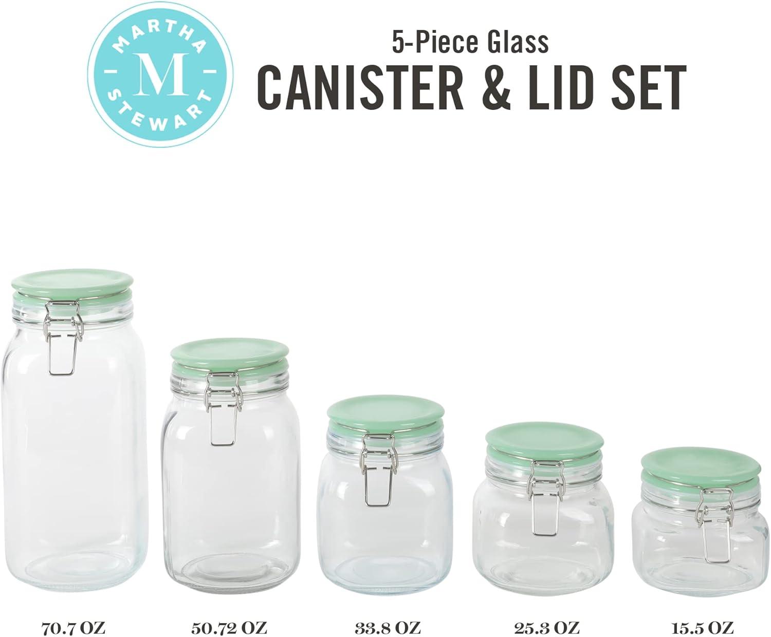 imageMartha Stewart 5 Piece Glass Canister Set WGreeen Lids
