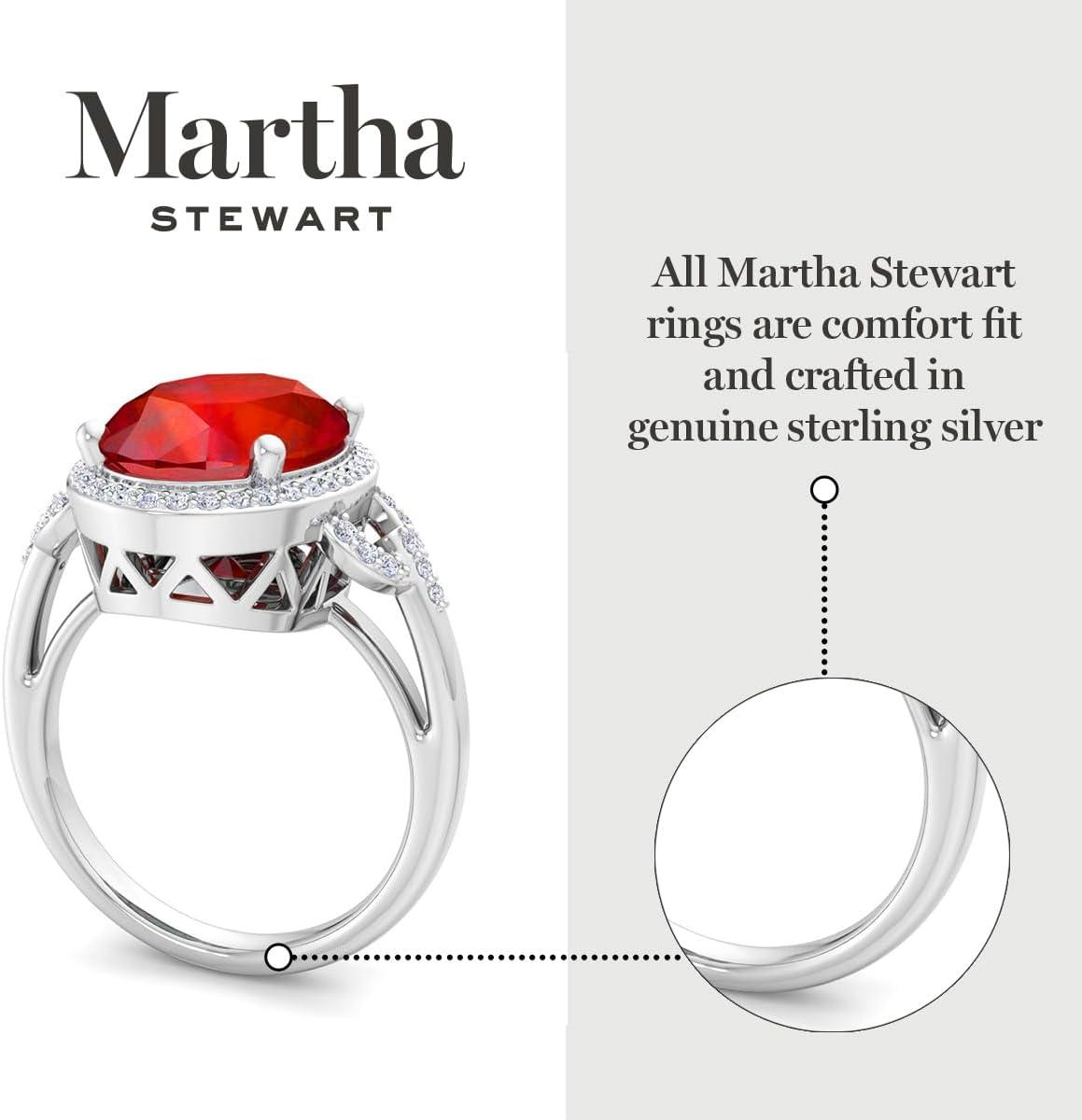 imageMartha Stewart 6 34 Carat Oval Shape Gemstone Halo Ring with Lab Grown Diamonds in Sterling Silver Choose Your GemstoneRuby