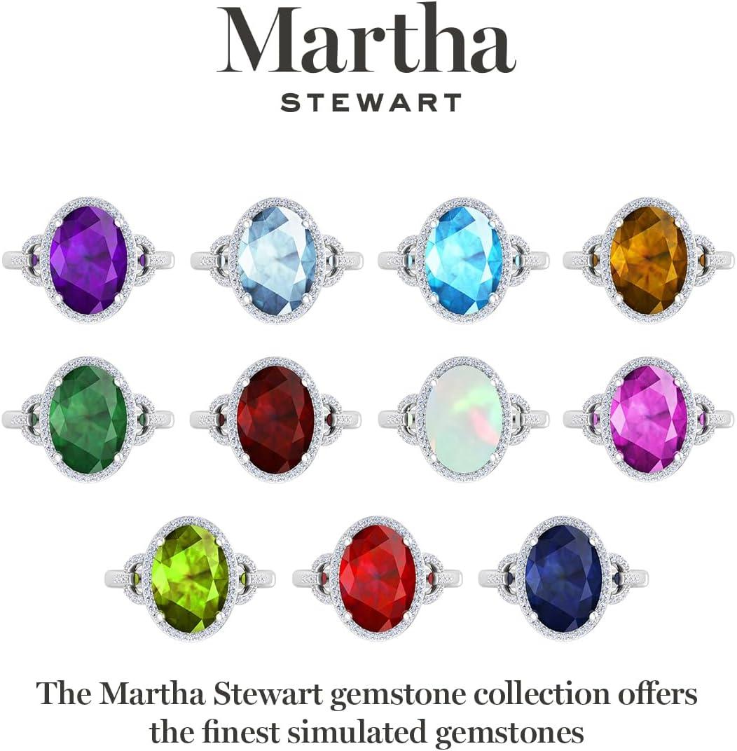 imageMartha Stewart 6 34 Carat Oval Shape Gemstone Halo Ring with Lab Grown Diamonds in Sterling Silver Choose Your GemstoneRuby