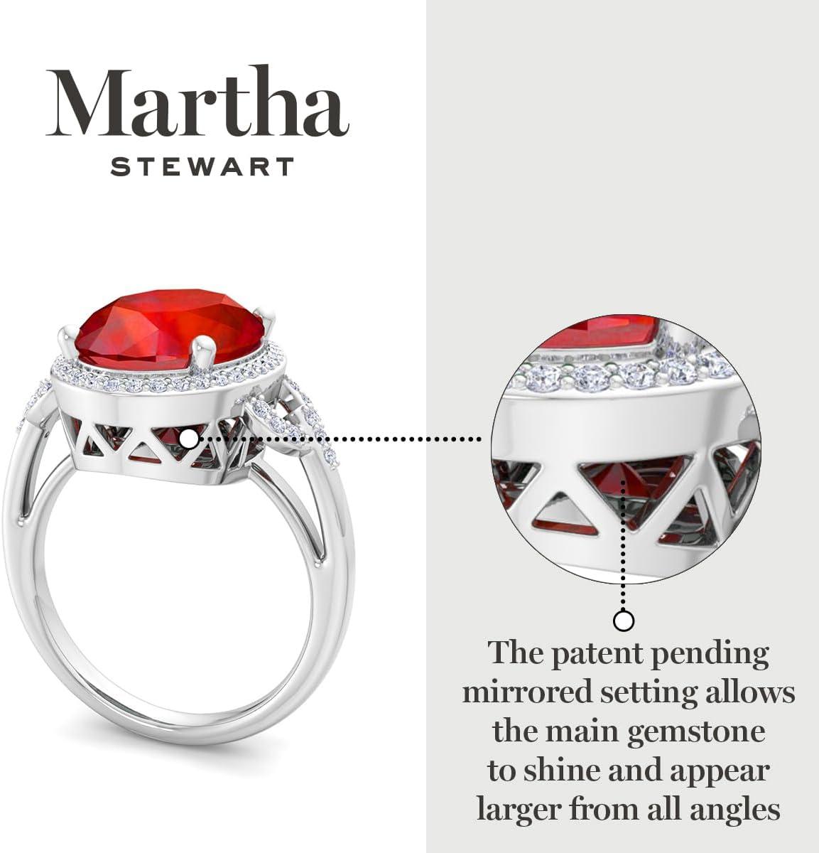 imageMartha Stewart 6 34 Carat Oval Shape Gemstone Halo Ring with Lab Grown Diamonds in Sterling Silver Choose Your GemstoneRuby