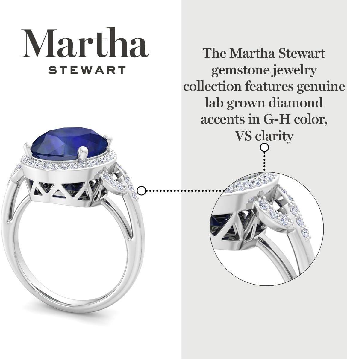 imageMartha Stewart 6 34 Carat Oval Shape Gemstone Halo Ring with Lab Grown Diamonds in Sterling Silver Choose Your GemstoneSapphire