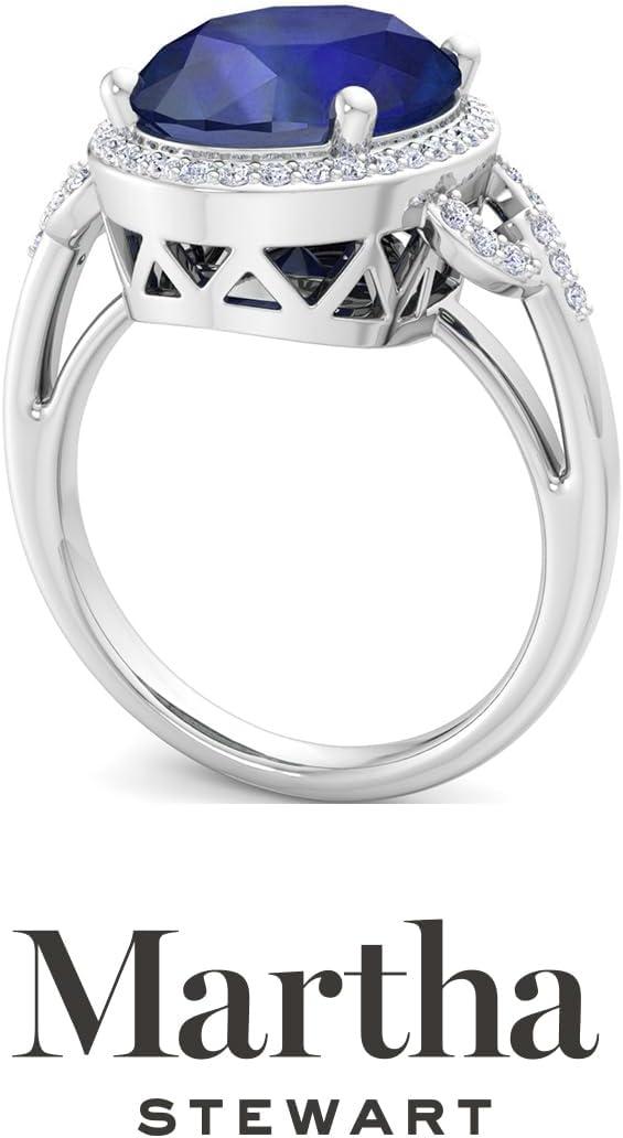 imageMartha Stewart 6 34 Carat Oval Shape Gemstone Halo Ring with Lab Grown Diamonds in Sterling Silver Choose Your GemstoneSapphire
