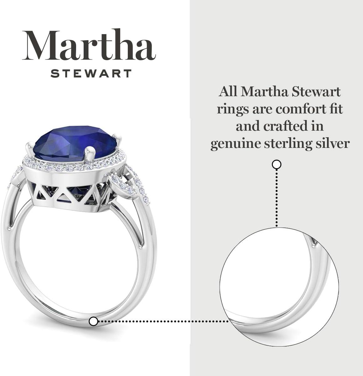 imageMartha Stewart 6 34 Carat Oval Shape Gemstone Halo Ring with Lab Grown Diamonds in Sterling Silver Choose Your GemstoneSapphire