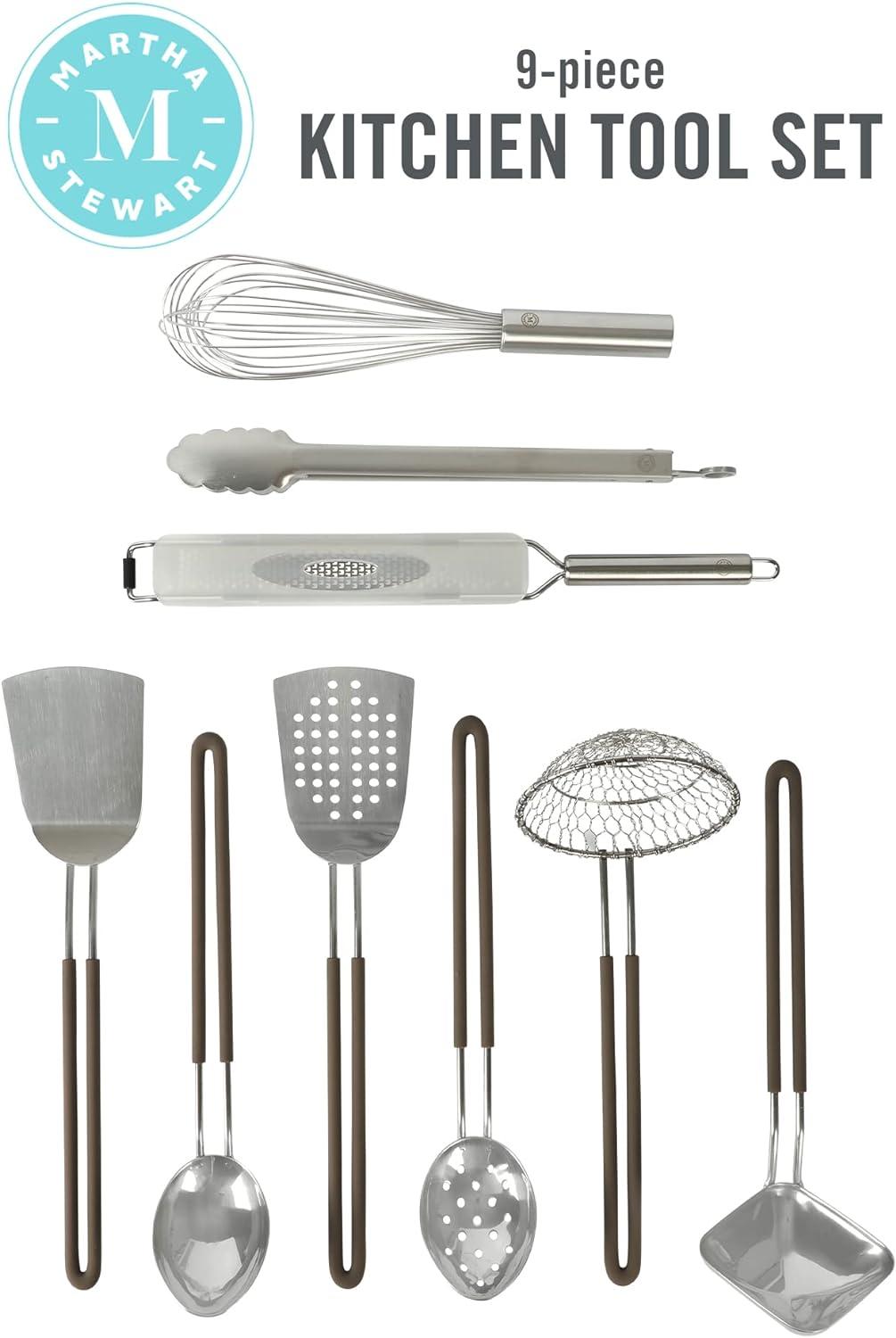 imageMartha Stewart 9Piece Stainless Steel Kitchen Gadget ampamp Tool Set Prep and Serve Utensils Durable ampamp RustResistant Dishwasher Safe Cooking AccessoriesBar Tool Set