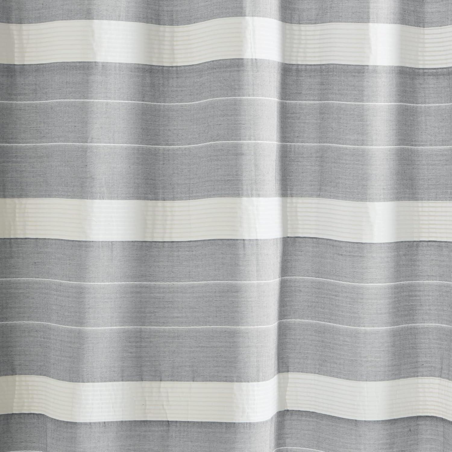 imageMartha Stewart Adrien Farmhouse Shower Curtain Neutral Color Striped Design with Pleated Accent Soft Woven Fabric Shower Curtain Boho Modern Bathroom Dcor Machine Washable 72quot x 72quot DenimCharcoal