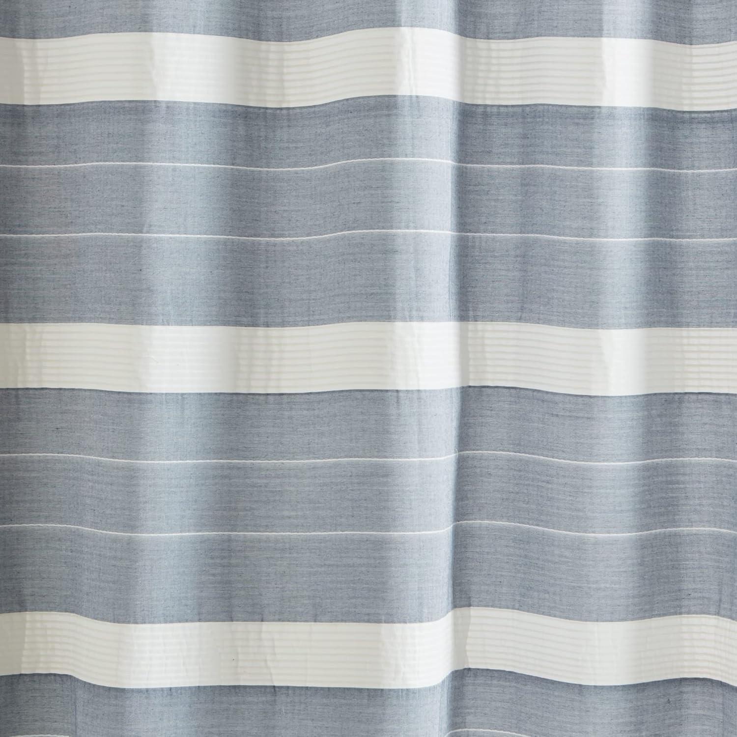imageMartha Stewart Adrien Farmhouse Shower Curtain Neutral Color Striped Design with Pleated Accent Soft Woven Fabric Shower Curtain Boho Modern Bathroom Dcor Machine Washable 72quot x 72quot DenimDenim