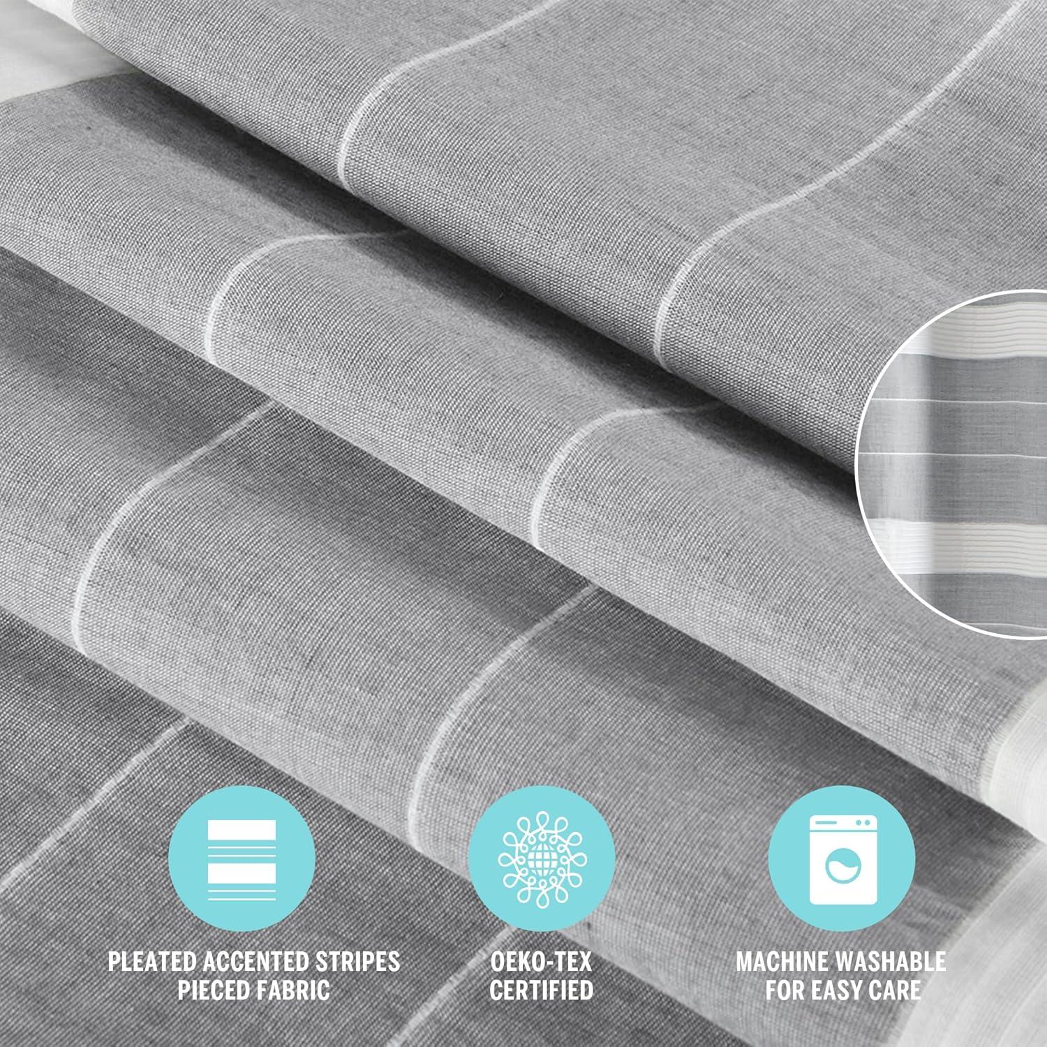 imageMartha Stewart Adrien Farmhouse Shower Curtain Neutral Color Striped Design with Pleated Accent Soft Woven Fabric Shower Curtain Boho Modern Bathroom Dcor Machine Washable 72quot x 72quot DenimCharcoal