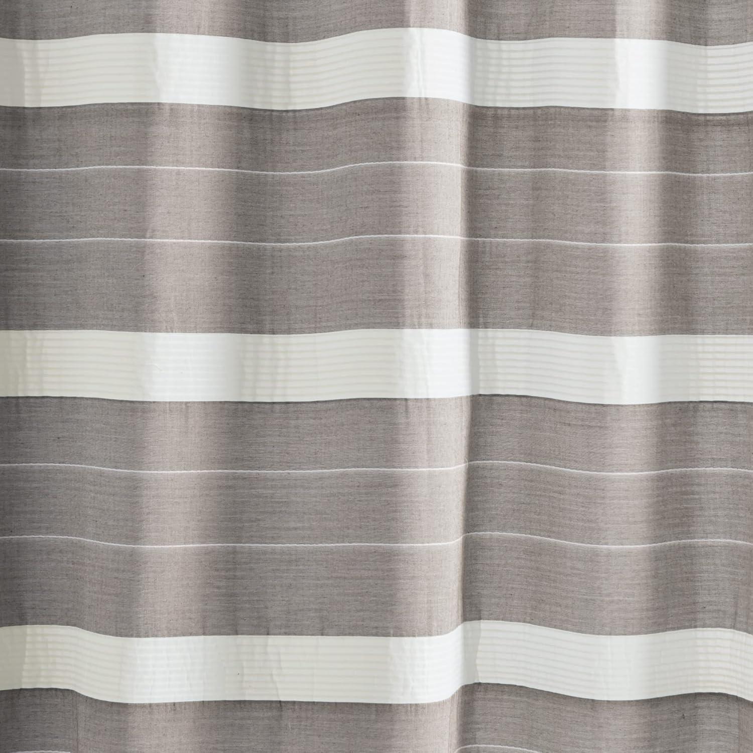 imageMartha Stewart Adrien Farmhouse Shower Curtain Neutral Color Striped Design with Pleated Accent Soft Woven Fabric Shower Curtain Boho Modern Bathroom Dcor Machine Washable 72quot x 72quot DenimLinen