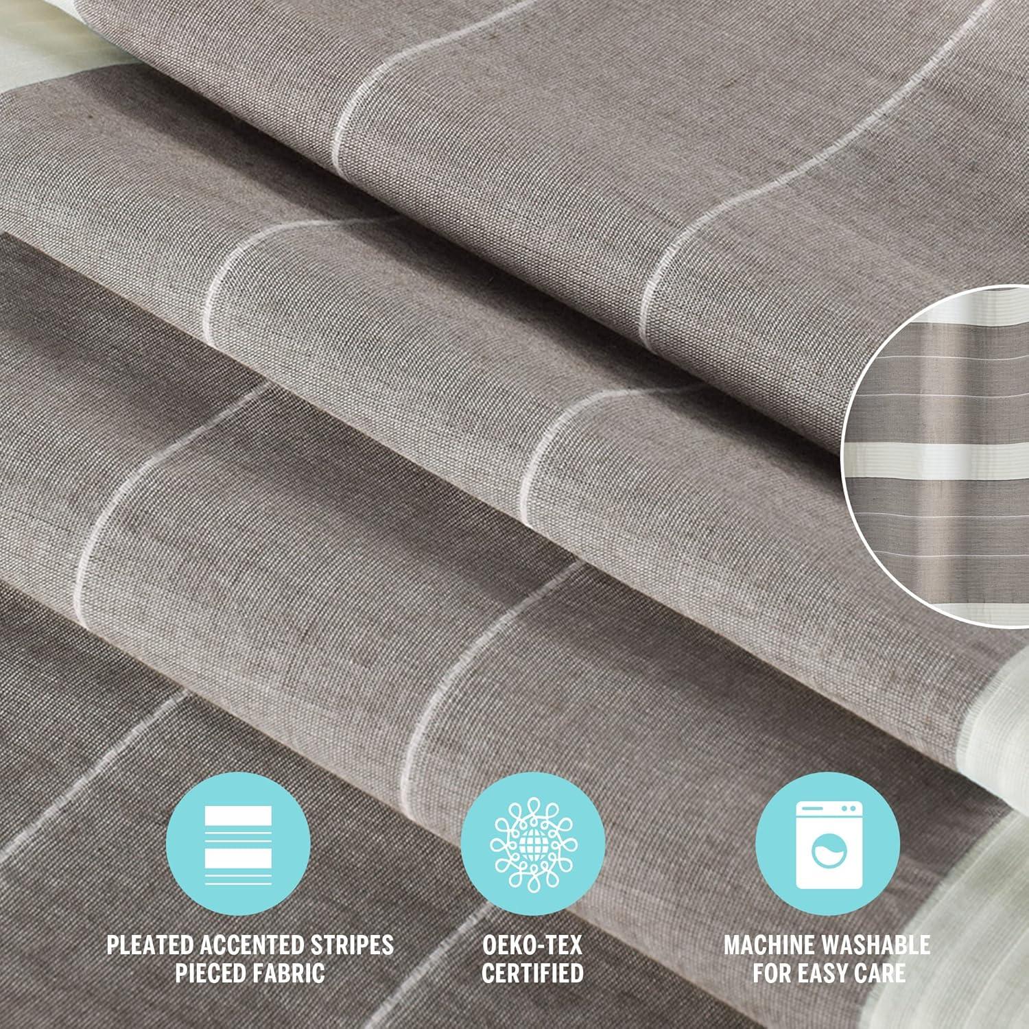 imageMartha Stewart Adrien Farmhouse Shower Curtain Neutral Color Striped Design with Pleated Accent Soft Woven Fabric Shower Curtain Boho Modern Bathroom Dcor Machine Washable 72quot x 72quot DenimLinen