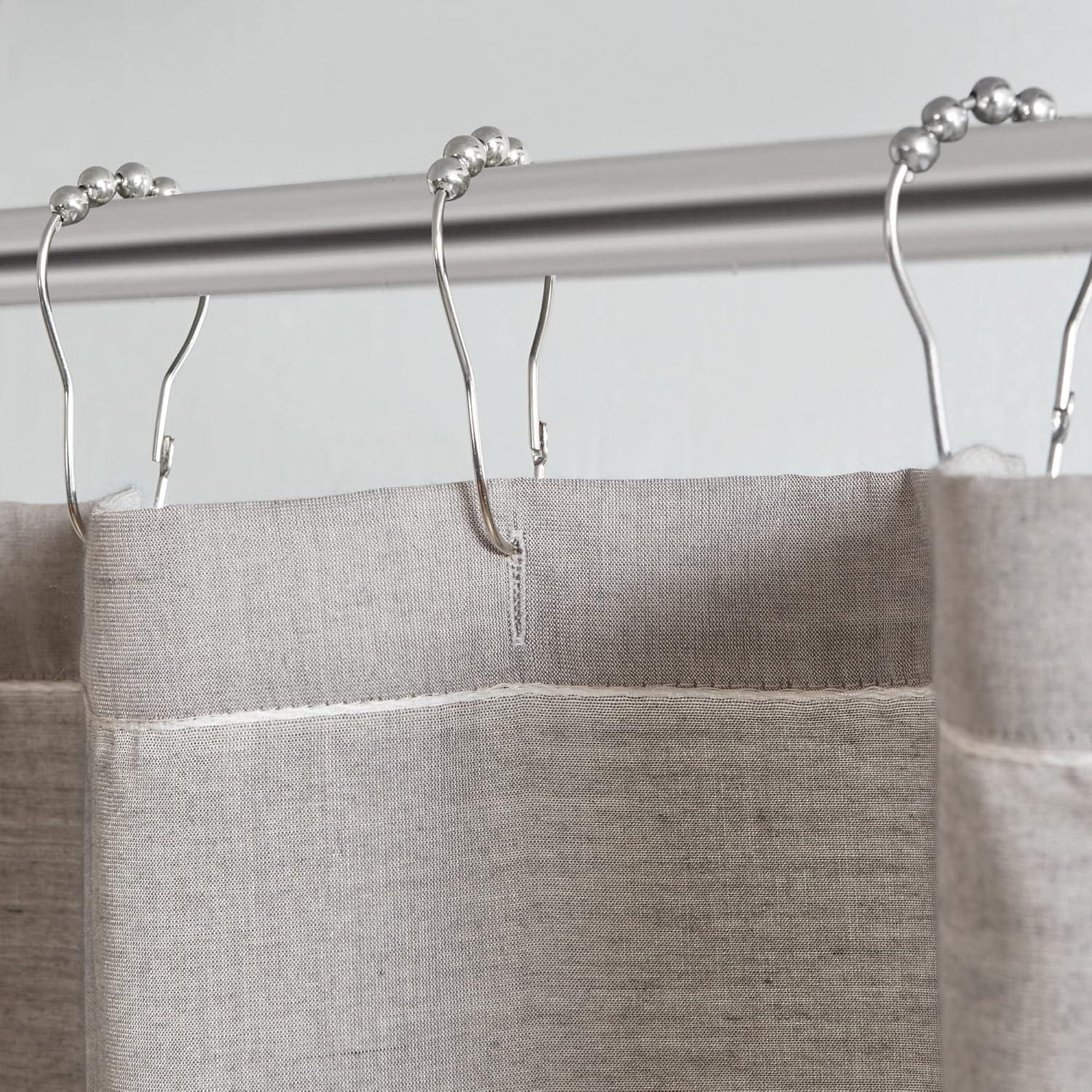 imageMartha Stewart Adrien Farmhouse Shower Curtain Neutral Color Striped Design with Pleated Accent Soft Woven Fabric Shower Curtain Boho Modern Bathroom Dcor Machine Washable 72quot x 72quot DenimLinen