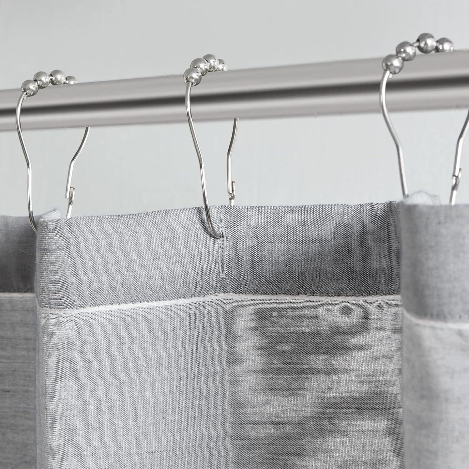 imageMartha Stewart Adrien Farmhouse Shower Curtain Neutral Color Striped Design with Pleated Accent Soft Woven Fabric Shower Curtain Boho Modern Bathroom Dcor Machine Washable 72quot x 72quot DenimCharcoal