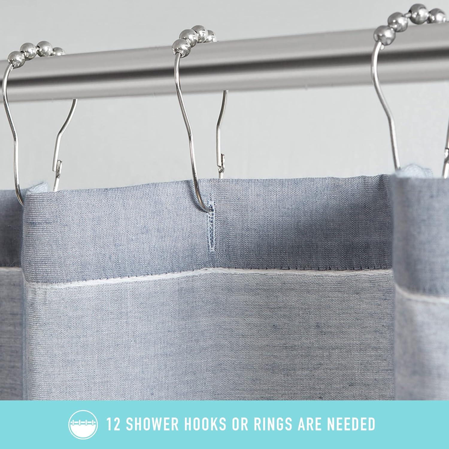 imageMartha Stewart Adrien Farmhouse Shower Curtain Neutral Color Striped Design with Pleated Accent Soft Woven Fabric Shower Curtain Boho Modern Bathroom Dcor Machine Washable 72quot x 72quot DenimDenim