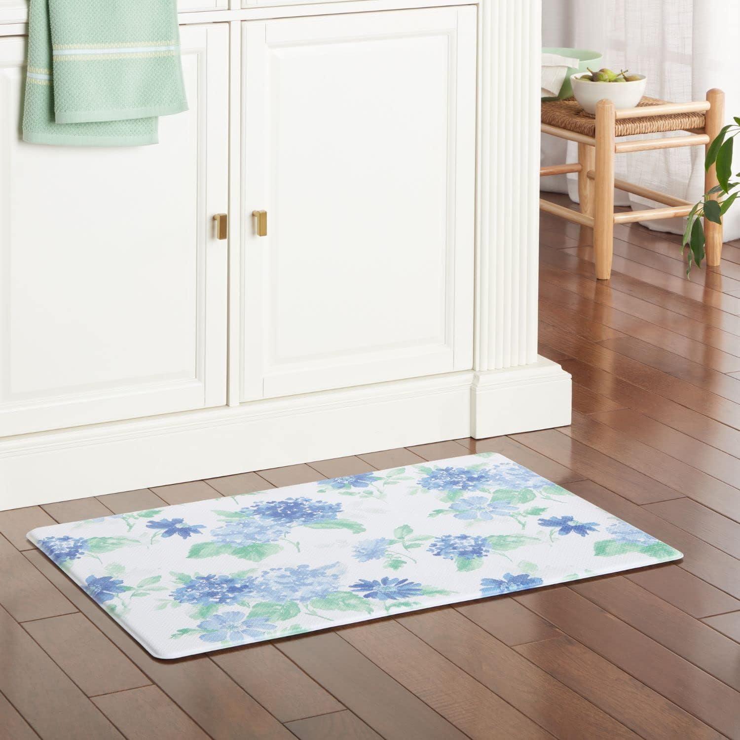 imageMartha Stewart Amber Floral Daisy Stripe Reverisble Water Resistant Kitchen Mat YellowCoral 20quotx30quotBluePurpleGreen