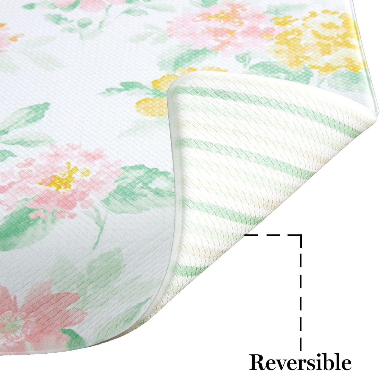 imageMartha Stewart Amber Floral Daisy Stripe Reverisble Water Resistant Kitchen Mat YellowCoral 20quotx30quotPinkYellowGreen