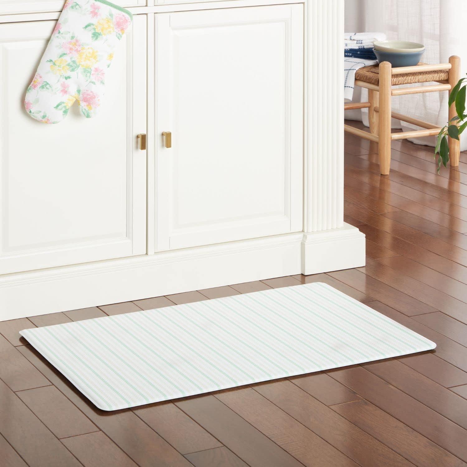 imageMartha Stewart Amber Floral Daisy Stripe Reverisble Water Resistant Kitchen Mat YellowCoral 20quotx30quotPinkYellowGreen