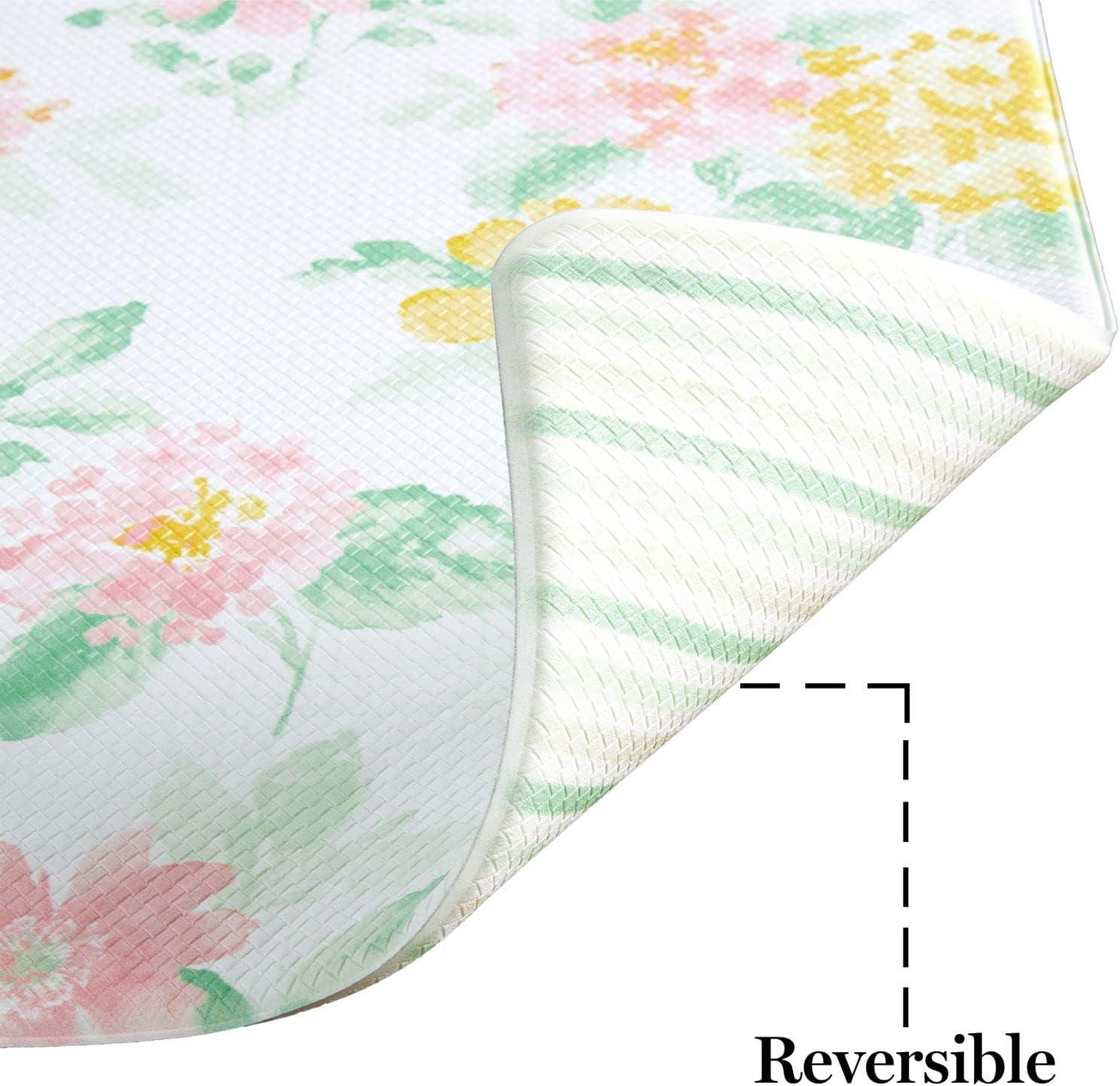 imageMartha Stewart Amber Floral Daisy Stripe Reverisble Water Resistant Kitchen Mat YellowCoral 20quotx30quotPinkYellowGreen
