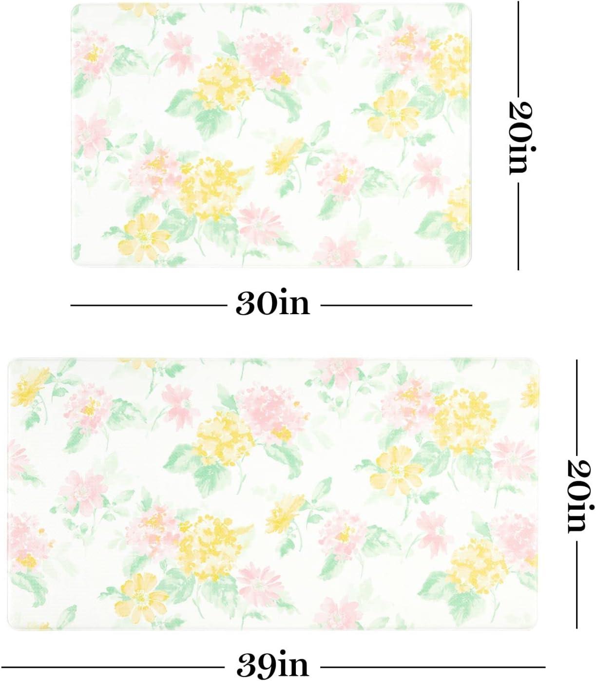 imageMartha Stewart Amber Floral Daisy Stripe Reverisble Water Resistant Kitchen Mat YellowCoral 20quotx30quotPinkYellowGreen