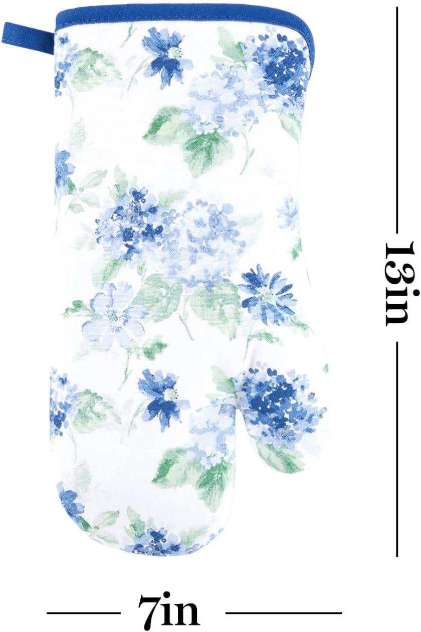 imageMartha Stewart Amber Floral Oven Mitt ampamp Pot Holder Set 2Pack PinkYellow OM 7quotx13quot ampamp PH 7quotx10quotBlue