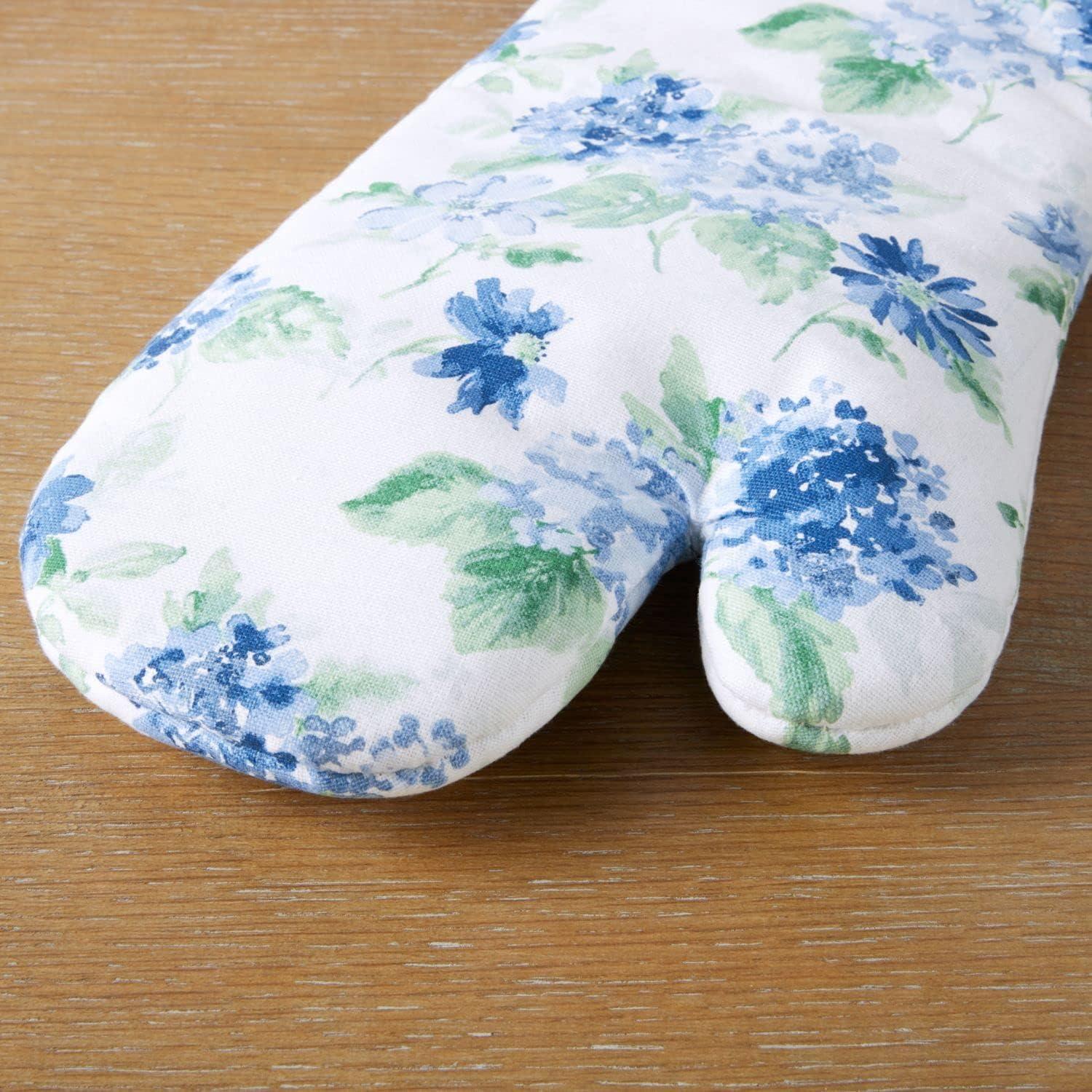 imageMartha Stewart Amber Floral Oven Mitt ampamp Pot Holder Set 2Pack PinkYellow OM 7quotx13quot ampamp PH 7quotx10quotBlue