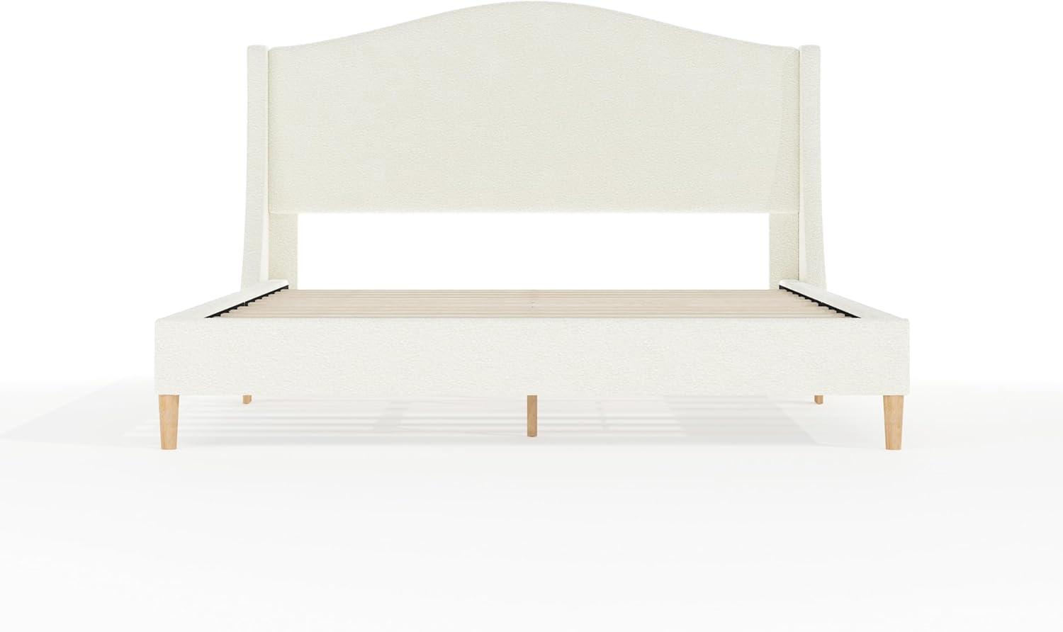 imageMartha Stewart Amelia Platform Bed with Curved Headboard and Cushioned Side Rails Faux Linen Upholstery Wood Slat Foundation No Box Spring Needed Queen BeigeOffwhite BoucleLight Beech Legs