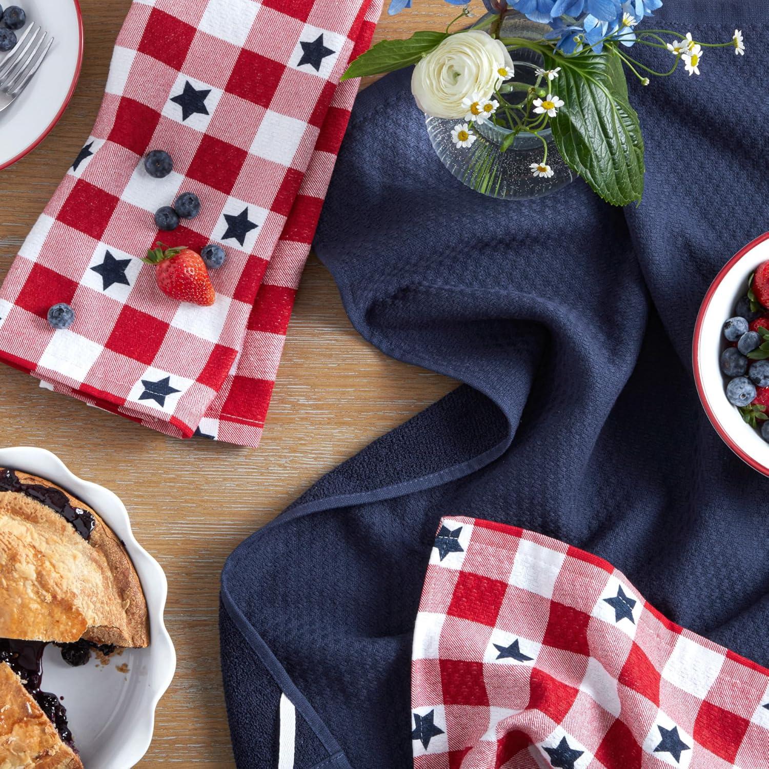 imageMartha Stewart Americana Star Gihgham Holiday Kitchen Towels 3Pack Set 100 Cotton Absorbent Patriotic USA America Decor RedWhiteBlue 16quotx28quot