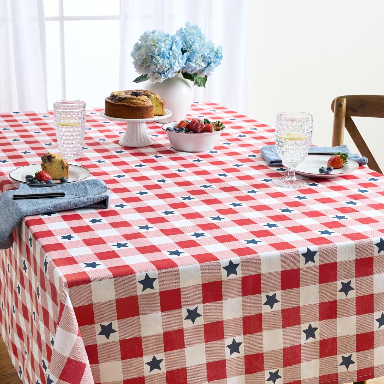 imageMartha Stewart Americana Star Gingham Plaid Indoor Tablecloth Patriotic USA America Decor RedWhiteBlue 60quotx84quot102 x 60 Rectangular