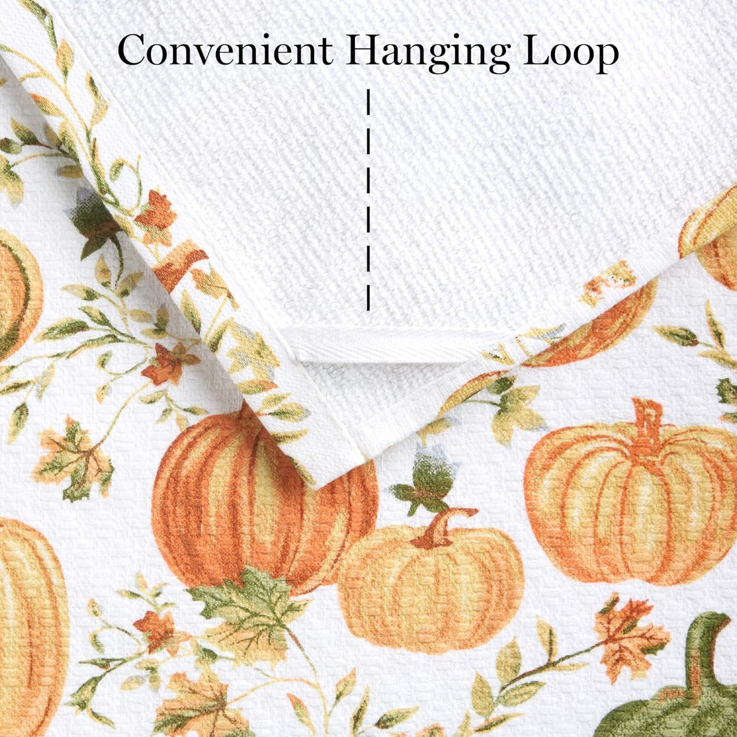 imageMartha Stewart Autumn Harvest Pumpkins Kitchen Towel 3Pack Set 100 Cotton with Absorbent Terrycloth Decorative Kitchen Towels OrangeGreenIvory 16quotx28quotOrangeGreenIvory