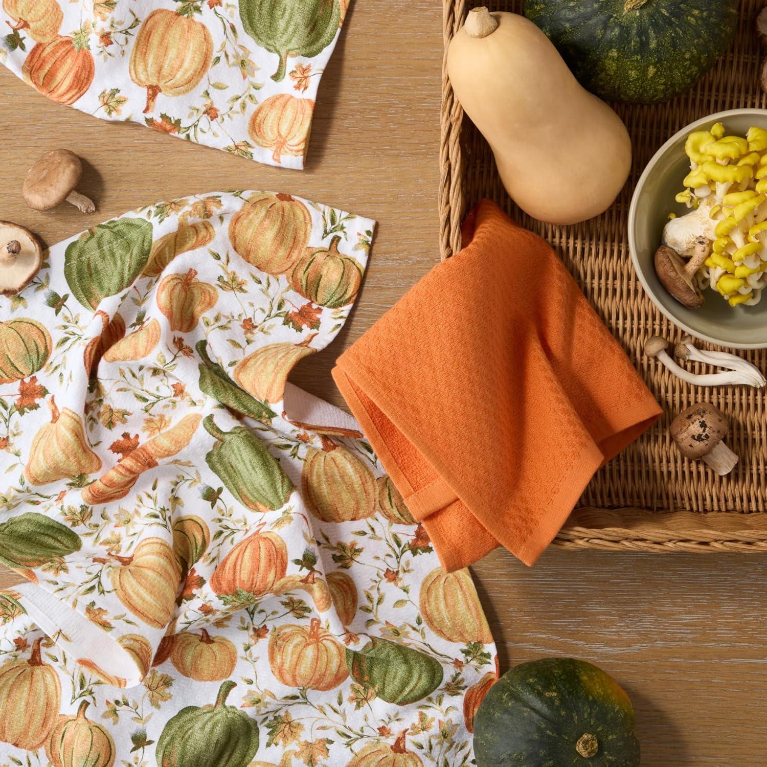 imageMartha Stewart Autumn Harvest Pumpkins Kitchen Towel 3Pack Set 100 Cotton with Absorbent Terrycloth Decorative Kitchen Towels OrangeGreenIvory 16quotx28quotOrangeGreenIvory