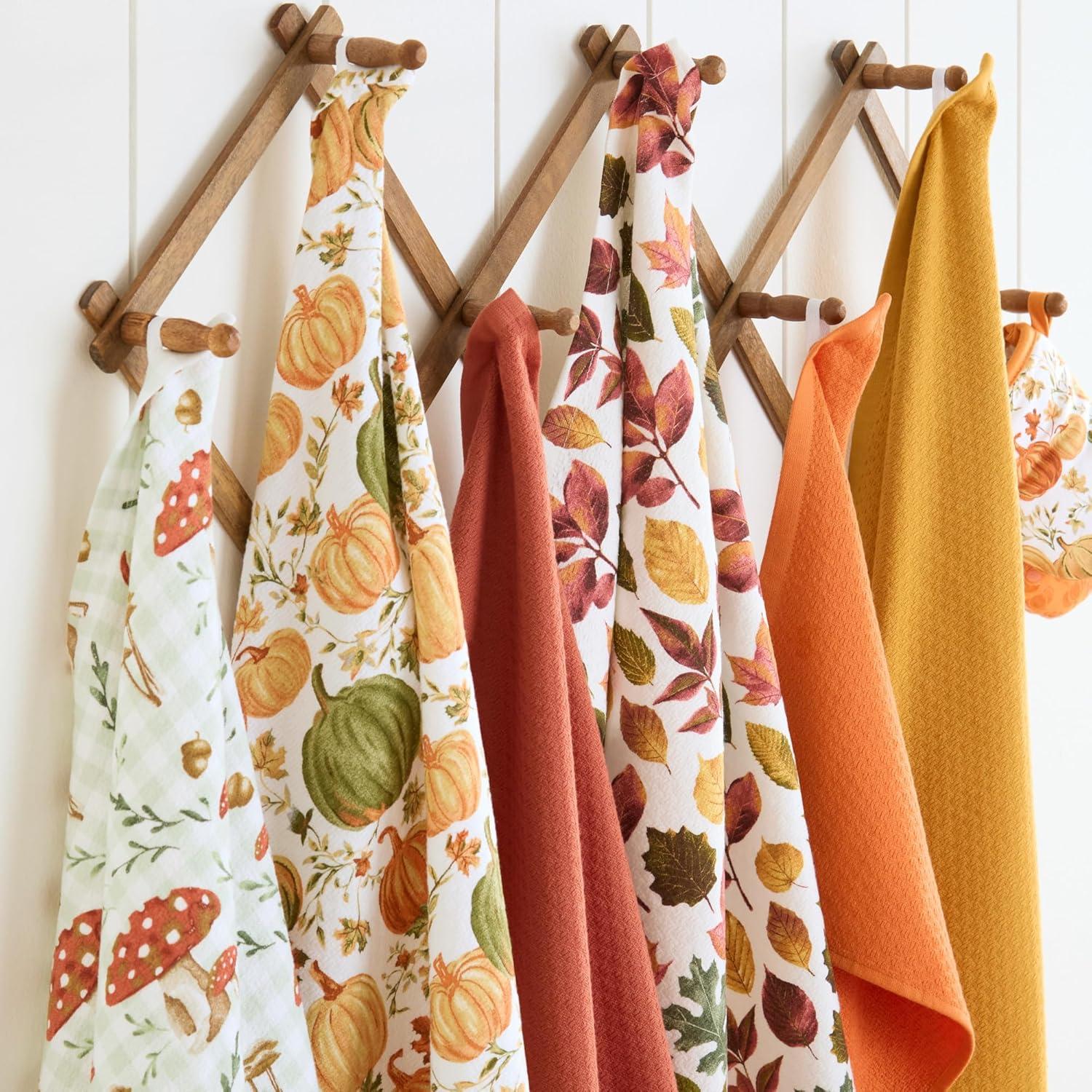 imageMartha Stewart Autumn Harvest Pumpkins Kitchen Towel 3Pack Set 100 Cotton with Absorbent Terrycloth Decorative Kitchen Towels OrangeGreenIvory 16quotx28quotOrangeGreenIvory