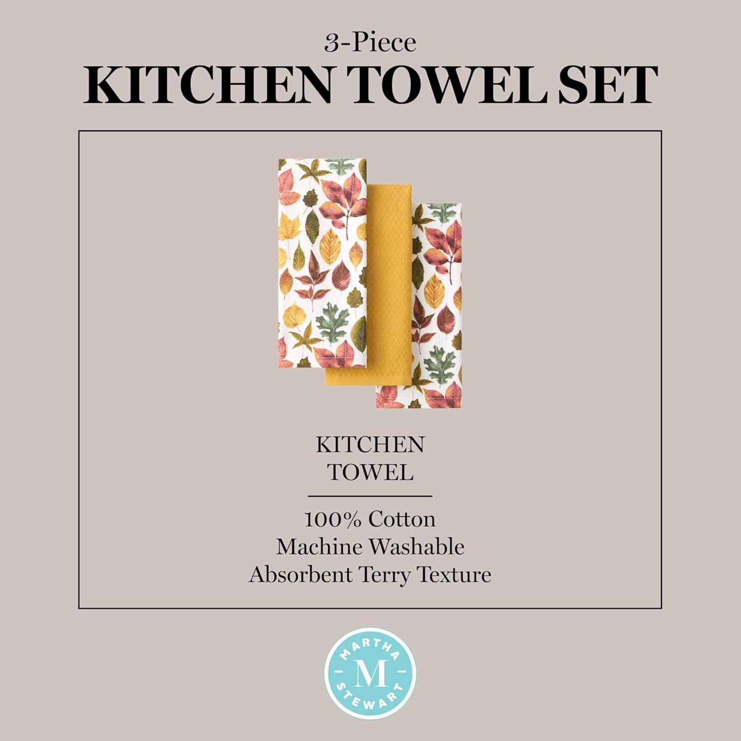 imageMartha Stewart Autumn Harvest Pumpkins Kitchen Towel 3Pack Set 100 Cotton with Absorbent Terrycloth Decorative Kitchen Towels OrangeGreenIvory 16quotx28quotTanRedGreen