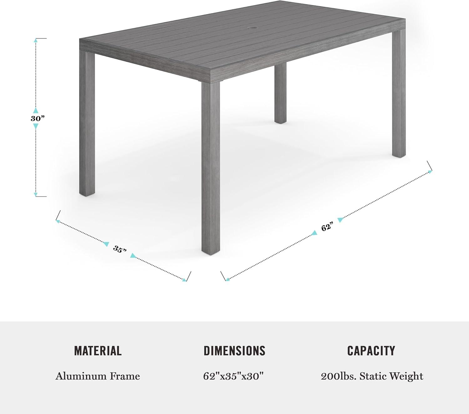 imageMartha Stewart Bedford 7 Piece Aluminum Patio Set with 62quot Table and 6 Stackable Chairs with Gray Brushed Woodgrain Finish Gray AllWeather Seat CushionsGrey