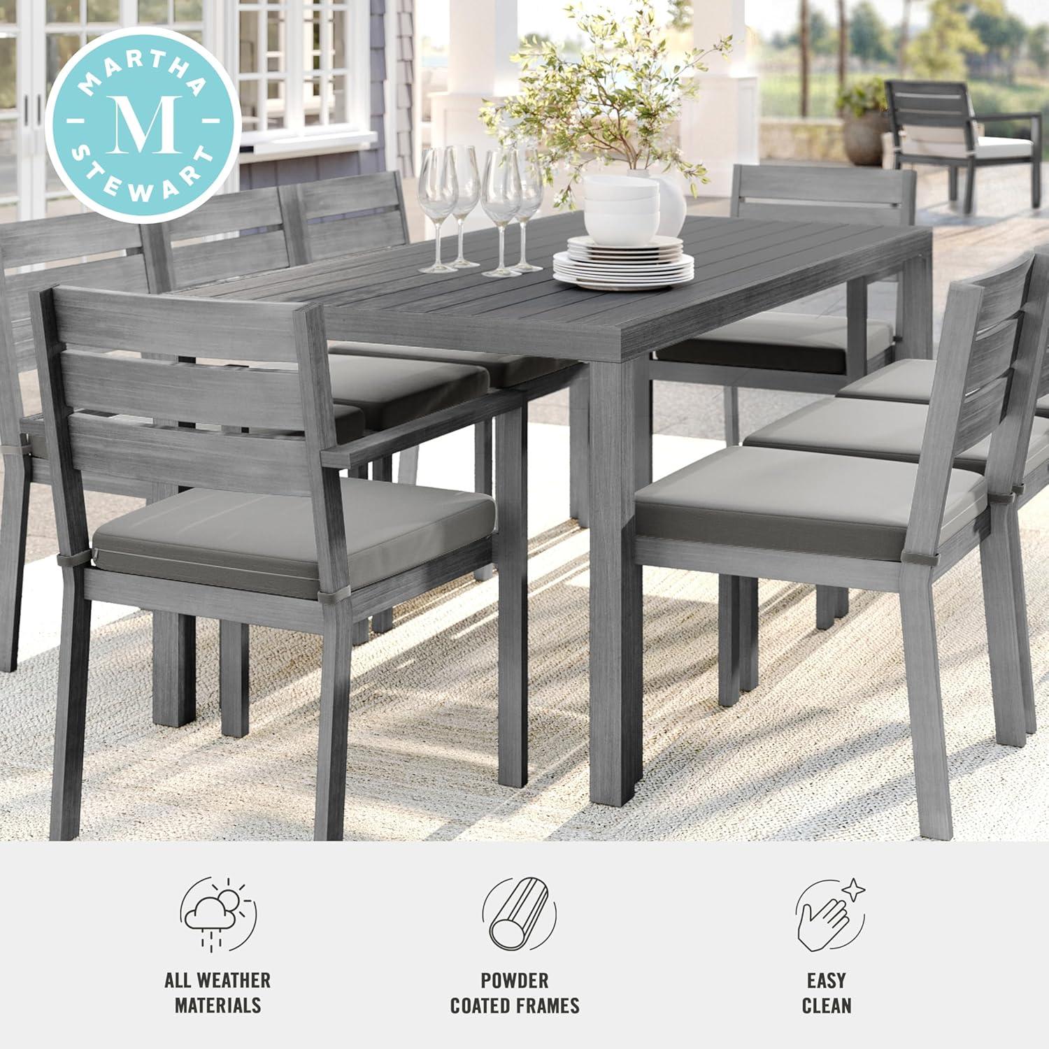imageMartha Stewart Bedford 71quot IndoorOutdoor Aluminum Patio Table with Umbrella Hole and Brushed Woodgrain Finish in BrownGrey