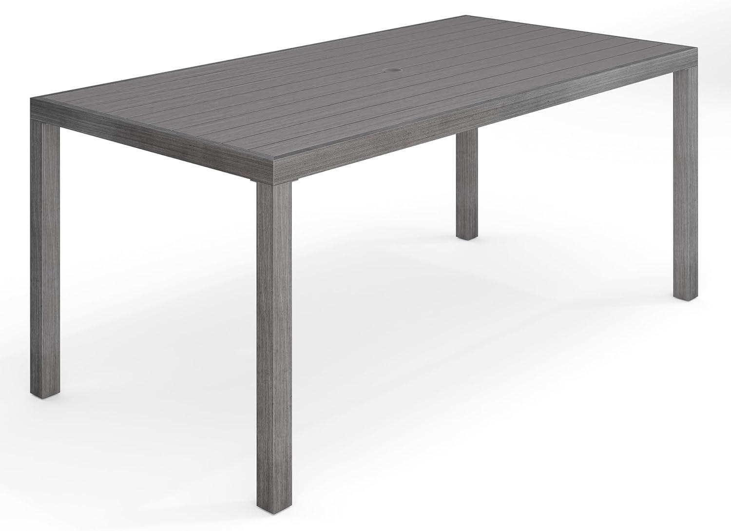 imageMartha Stewart Bedford 71quot IndoorOutdoor Aluminum Patio Table with Umbrella Hole and Brushed Woodgrain Finish in BrownGrey