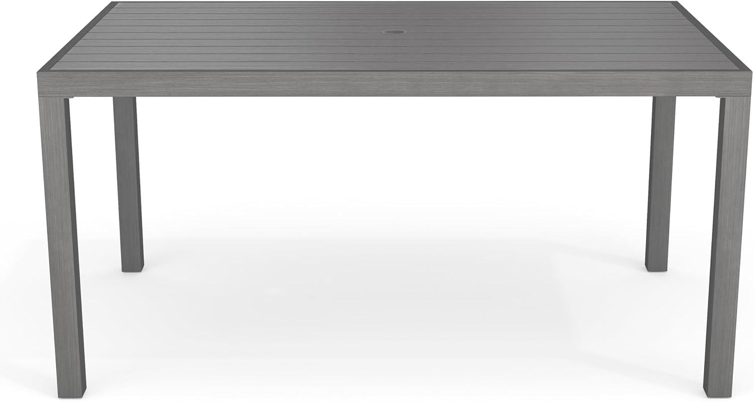 imageMartha Stewart Bedford 71quot IndoorOutdoor Aluminum Patio Table with Umbrella Hole and Brushed Woodgrain Finish in BrownGrey