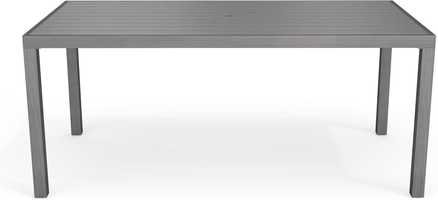 imageMartha Stewart Bedford 71quot IndoorOutdoor Aluminum Patio Table with Umbrella Hole and Brushed Woodgrain Finish in BrownGrey