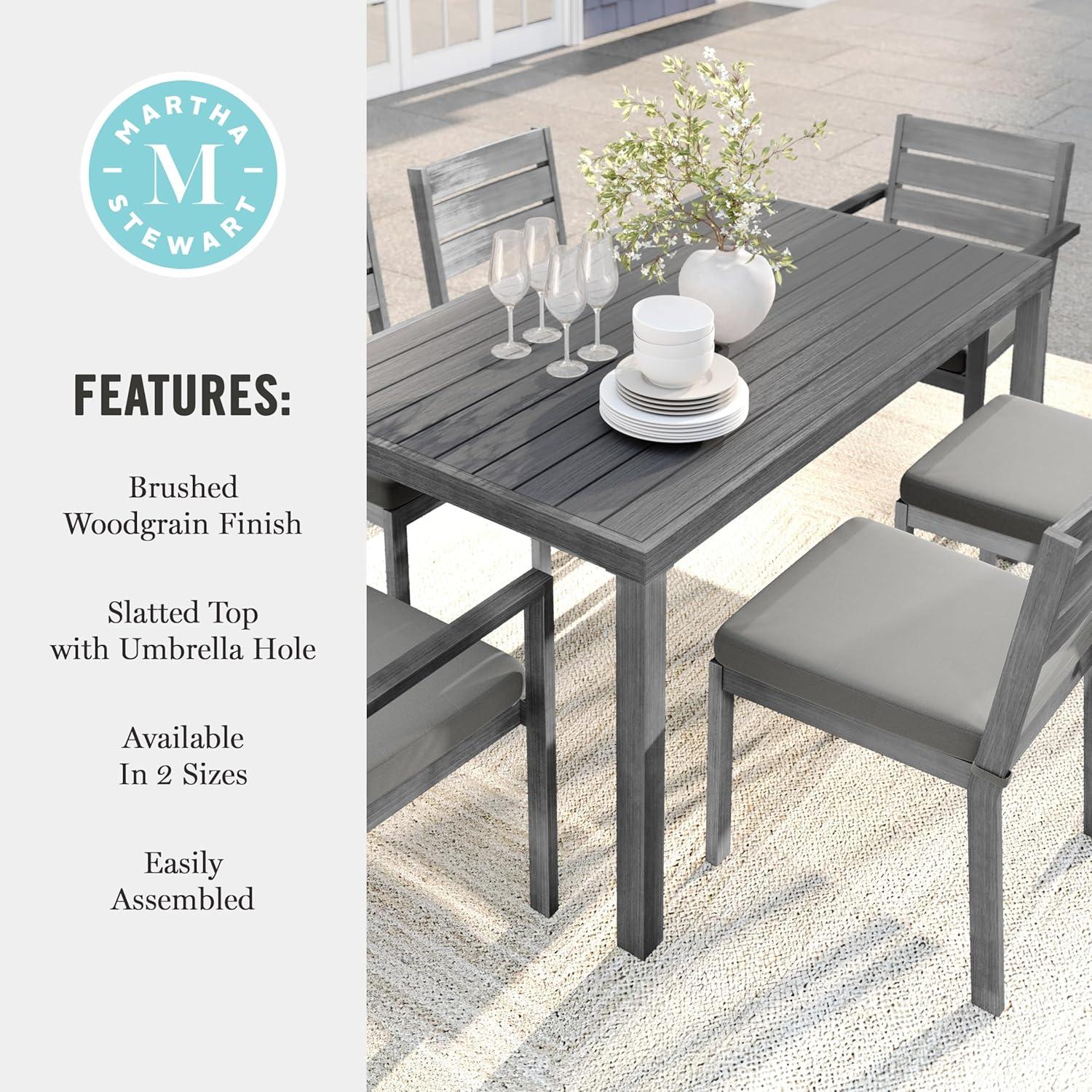 imageMartha Stewart Bedford 71quot IndoorOutdoor Aluminum Patio Table with Umbrella Hole and Brushed Woodgrain Finish in BrownGrey