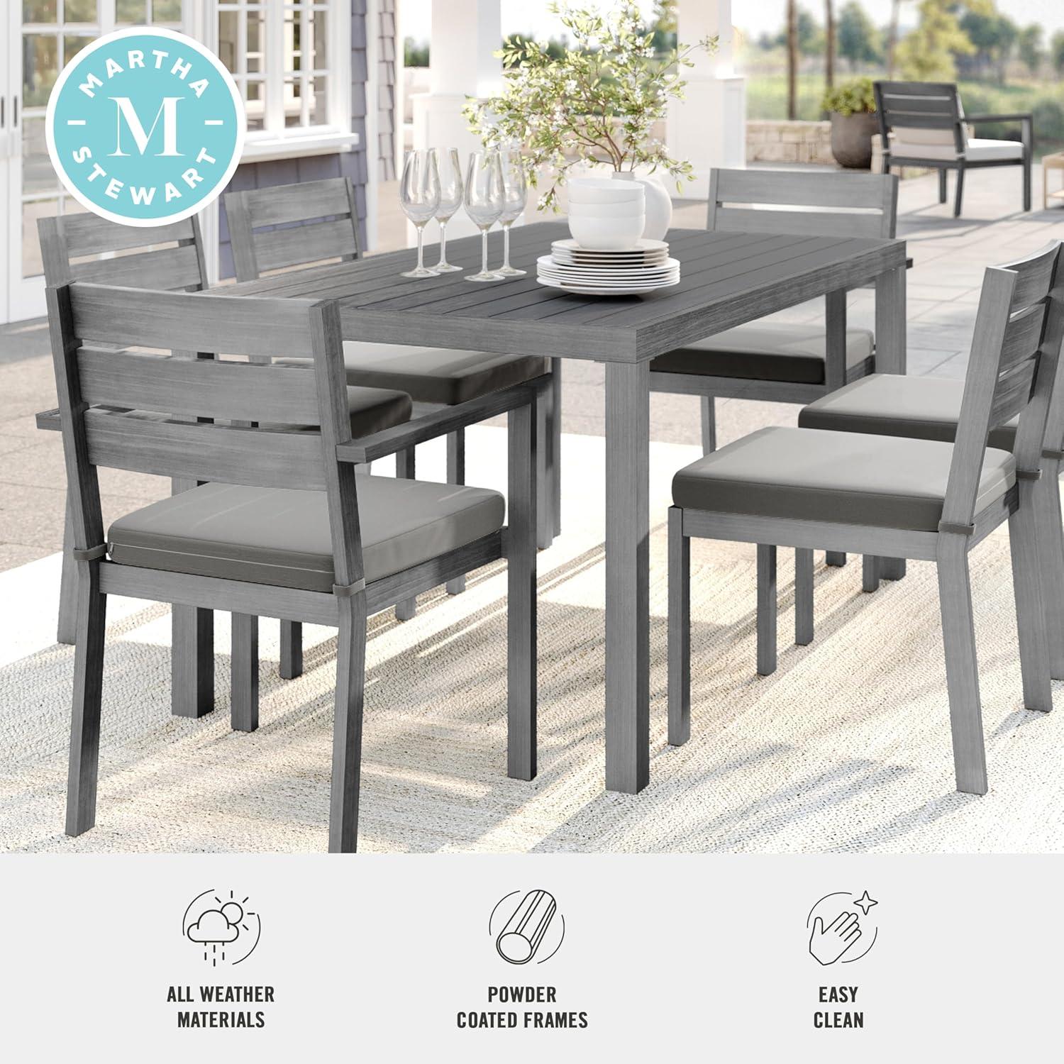 imageMartha Stewart Bedford 71quot IndoorOutdoor Aluminum Patio Table with Umbrella Hole and Brushed Woodgrain Finish in BrownGrey