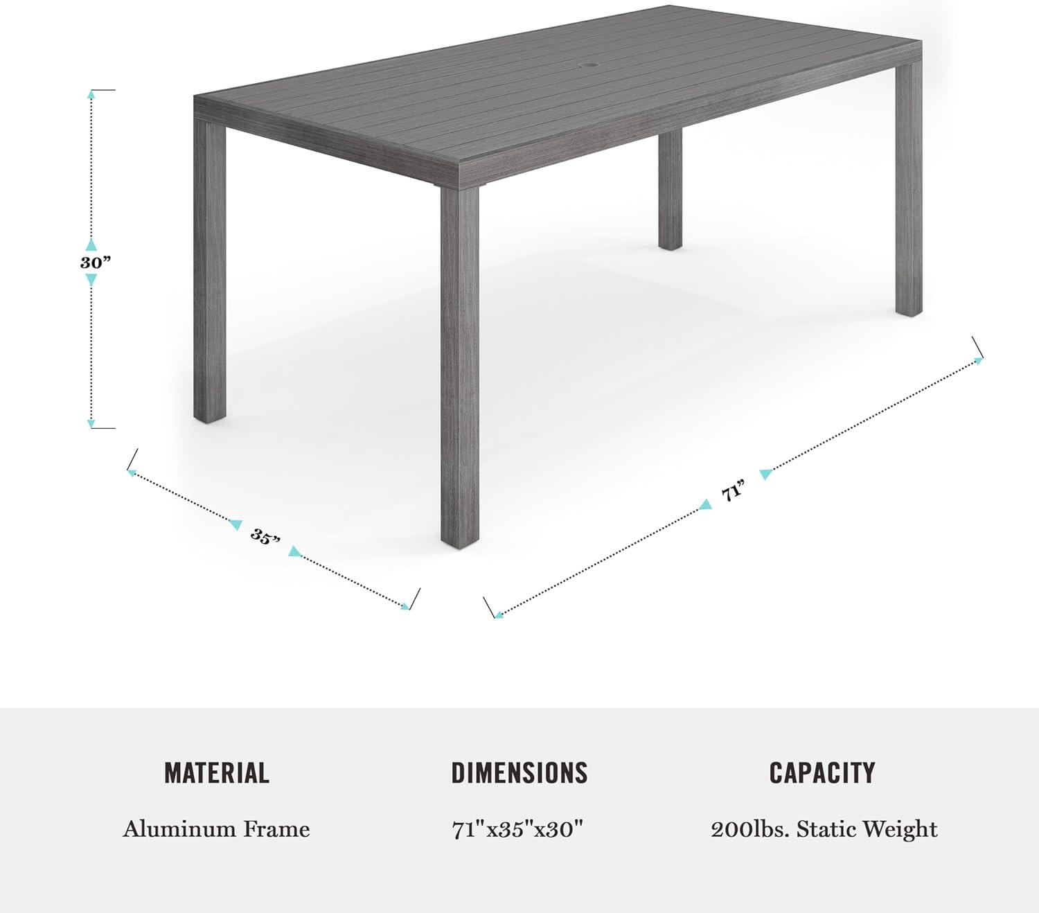 imageMartha Stewart Bedford 71quot IndoorOutdoor Aluminum Patio Table with Umbrella Hole and Brushed Woodgrain Finish in BrownGrey