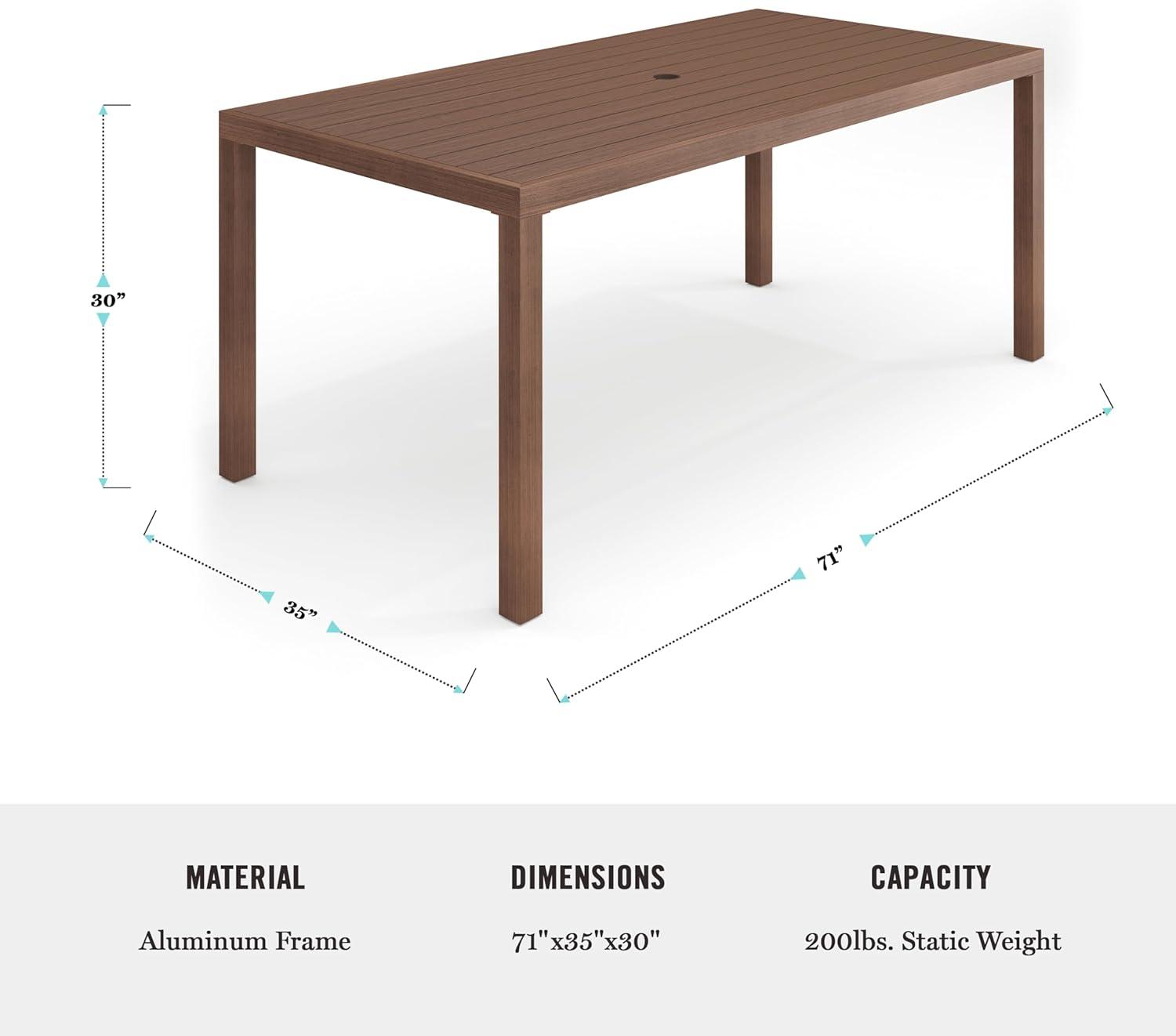 imageMartha Stewart Bedford 9 Piece Patio Set with 71quot Table and 8 Stackable Chairs with Brown Brushed Woodgrain Aluminum Finish Cream AllWeather Seat Cushions