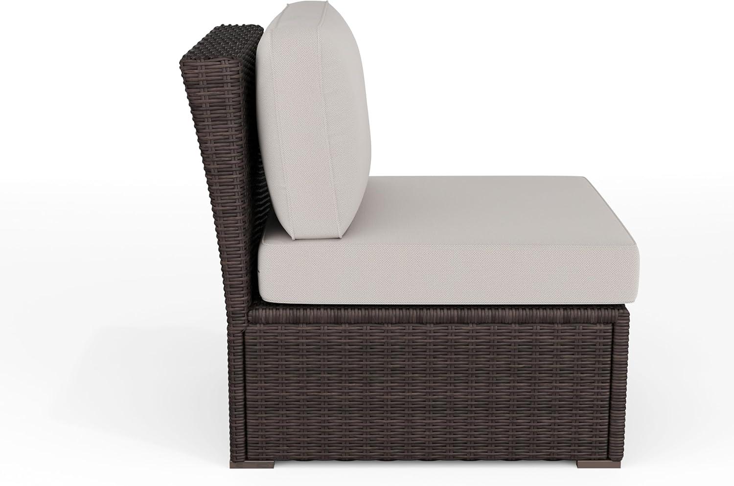 imageMartha Stewart Bedford IndoorOutdoor Modular Patio Sectional Sofa Center Seat with Rattan Wicker Finish in Gray with Gray AllWeather CushionsTan CushionsBrown Frame