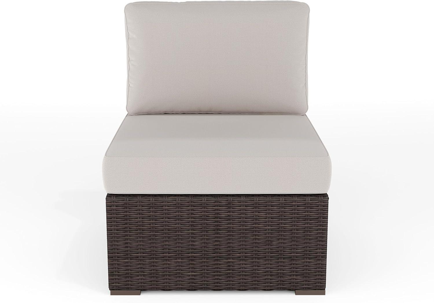 imageMartha Stewart Bedford IndoorOutdoor Modular Patio Sectional Sofa Center Seat with Rattan Wicker Finish in Gray with Gray AllWeather CushionsTan CushionsBrown Frame