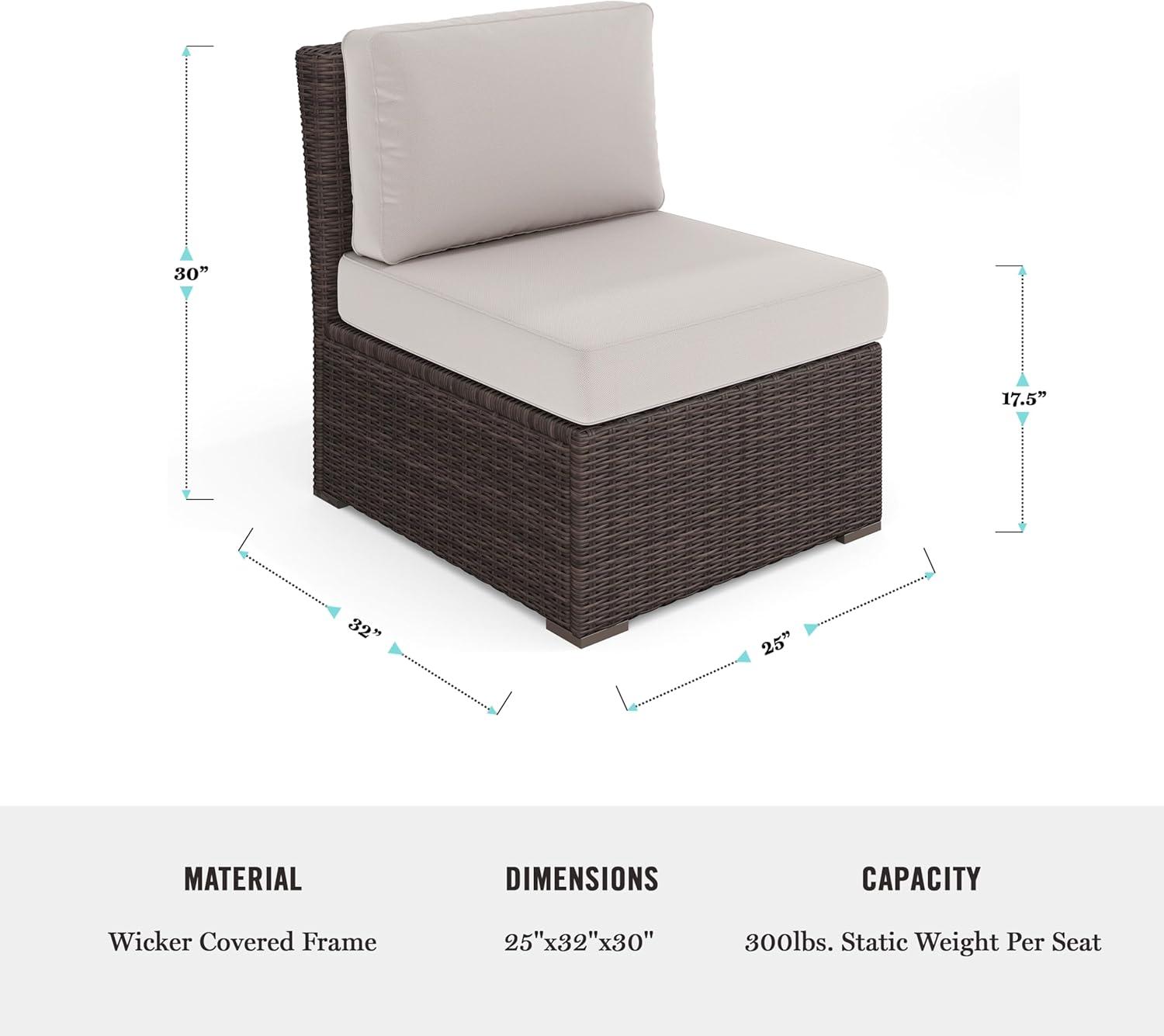 imageMartha Stewart Bedford IndoorOutdoor Modular Patio Sectional Sofa Center Seat with Rattan Wicker Finish in Gray with Gray AllWeather CushionsTan CushionsBrown Frame